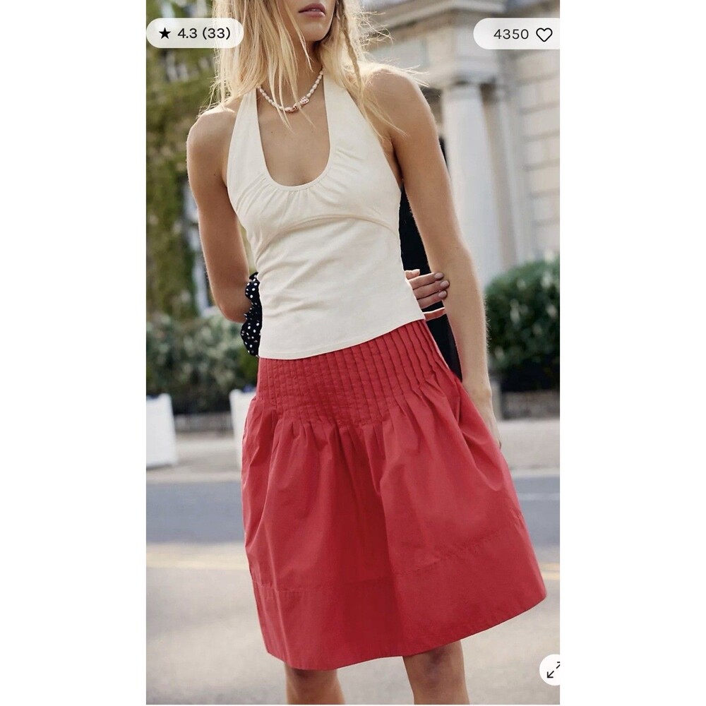 NWOT Free People Peyton Pintuck Midi Skirt Red Size 4
